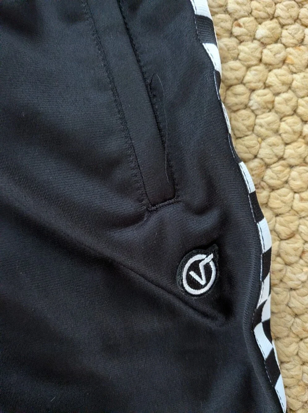 NWOT Vans Black Track Pants with Black-and-White Checker Side Stripe - Small